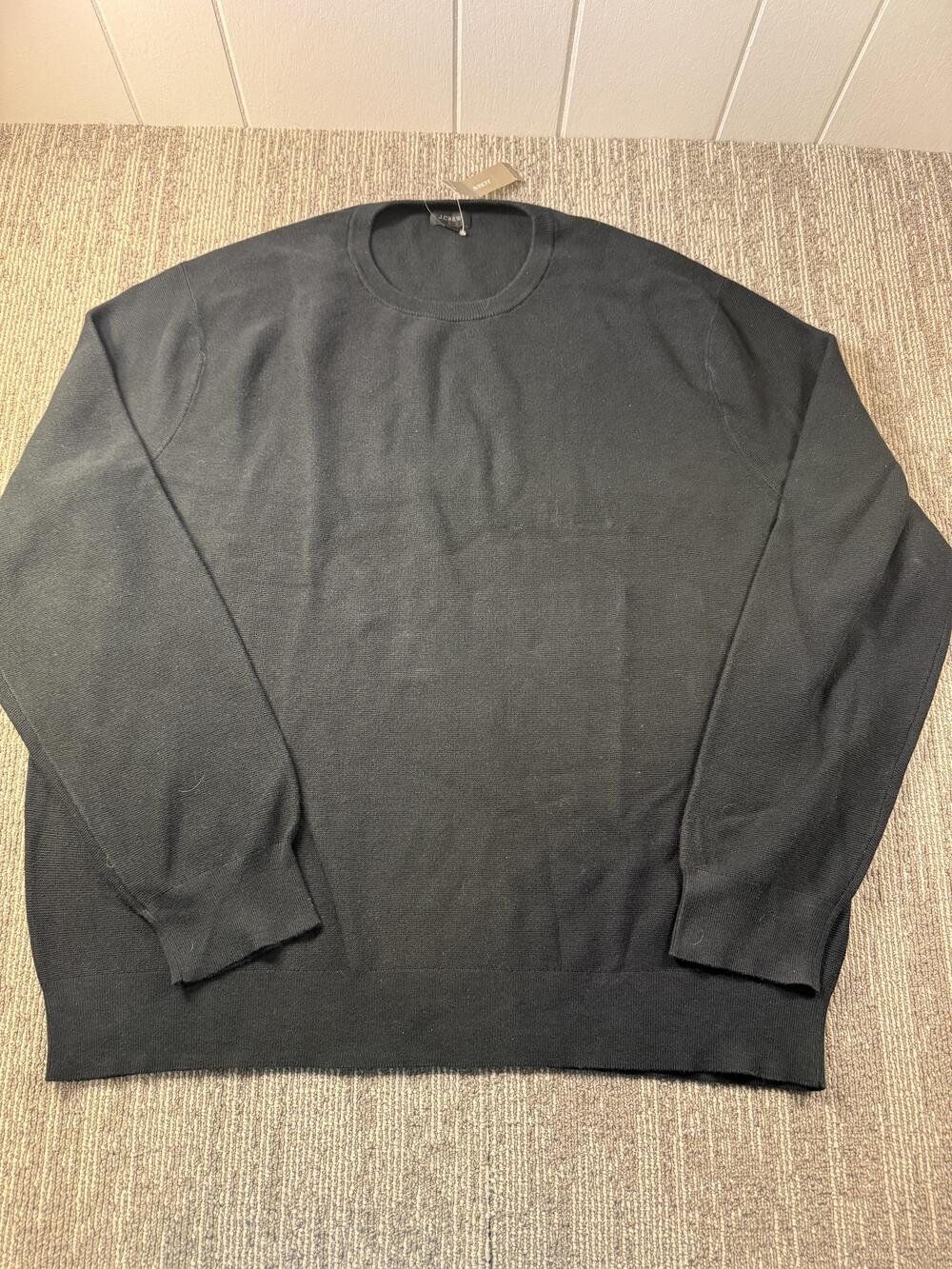 J Crew Sweater Mens 2XL Black 100% Cotton Crewneck Knit Pullover Casual